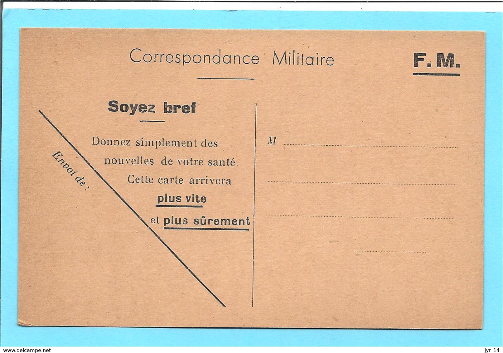 Carte Franchise Militaire "SOYEZ BREF Donnez Simplement Des Nouvelles De Votre Santé " Carton Brun Neuve - Lettres & Documents