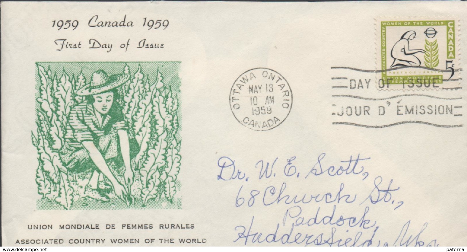 3378  FDC  Ottawa Ontario, 1959, Union Mondiales De Femmes Rurales, - 1952-1960