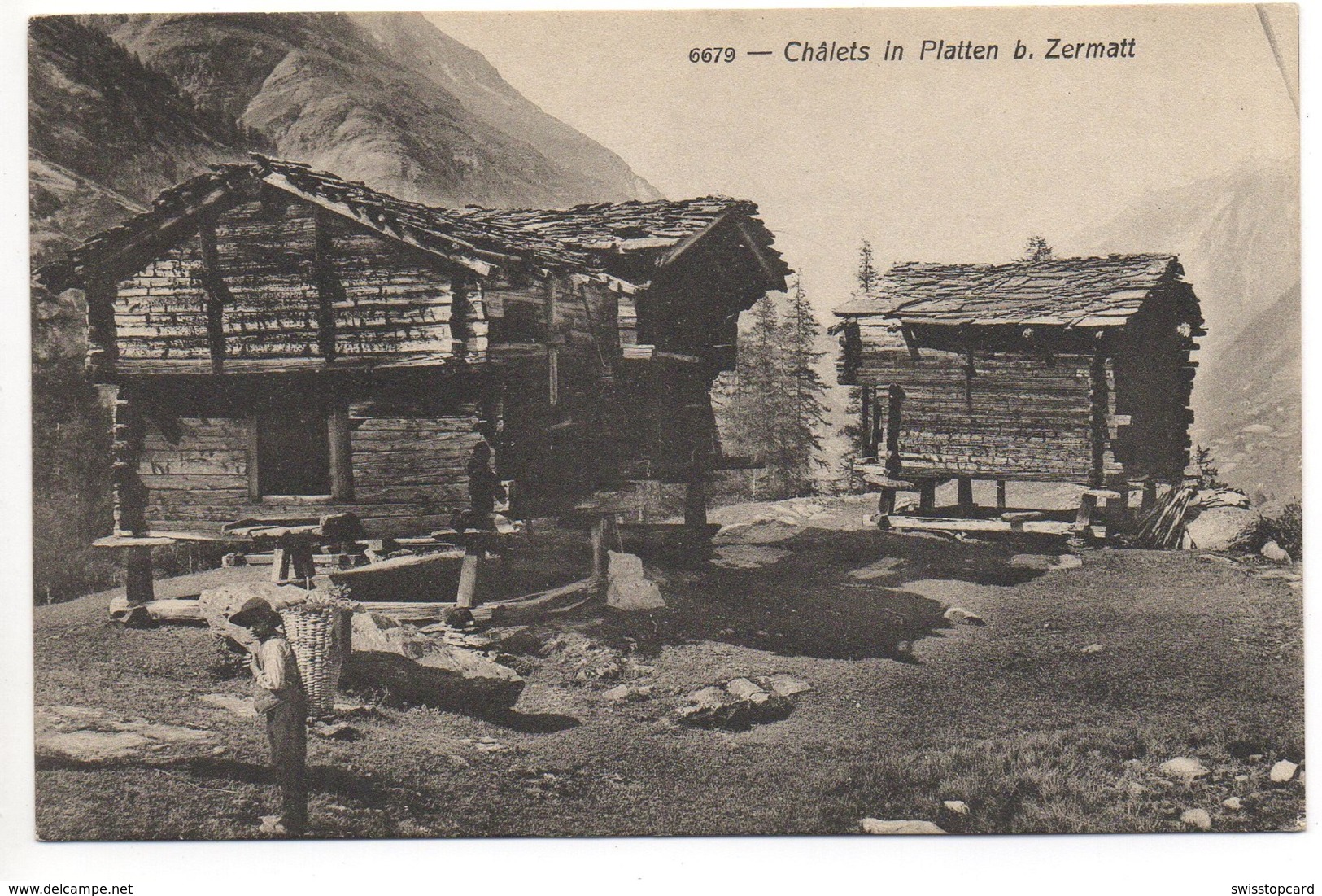 ZERMATT Châlets In Platten Junger Bauer Mit Rückentrage - Zermatt