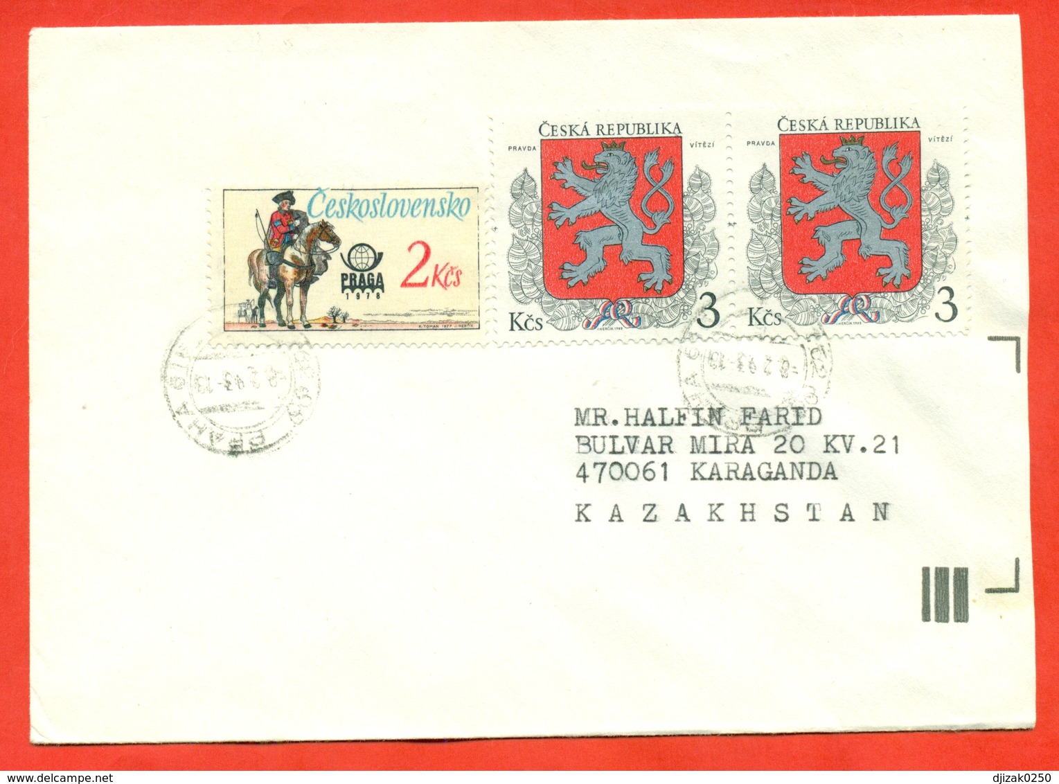 Czech Republik 1993. Coat Of Arms. The Envelope Is Really Past Mail. - Big Cats (cats Of Prey)