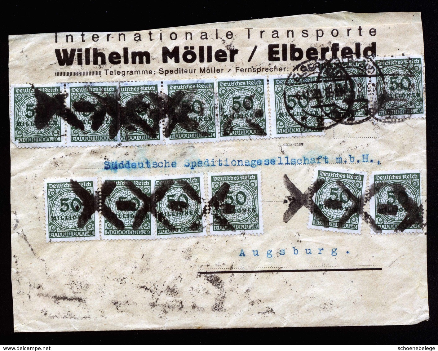 A5906) DR Infla Brief Elberfeld 06.11.23 N. Augsburg MeF Mi.321A (28) Gepr. Infla Berlin - Lettres & Documents