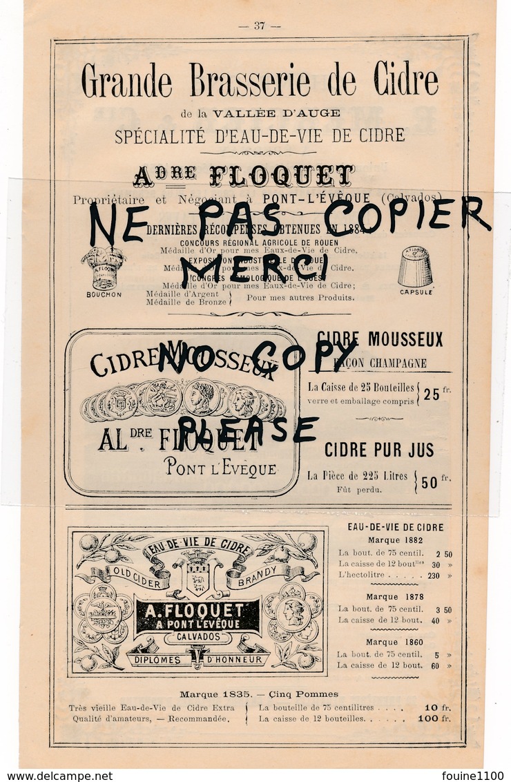Grande Brasserie De Cidre Mousseux Vallée D'auge André FLOQUET à PONT L'EVEQUE 14 Vins De Champagne Mercier EPERNAY - Publicités