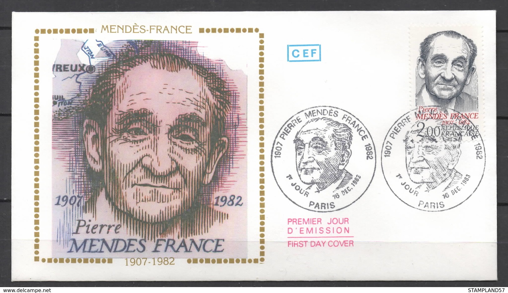 ENVELOPPE FDC CEF Mendès France 16-12-1983 - 1980-1989