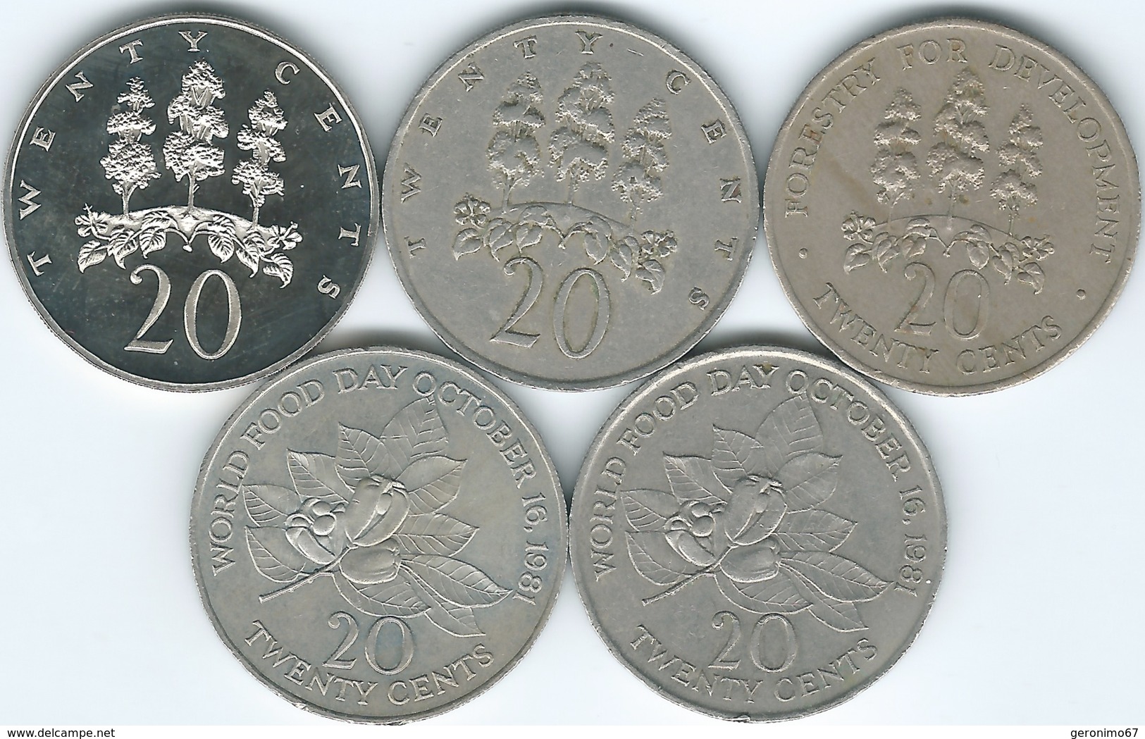 Jamaica - Elizabeth II - 20 Cents - 1969 (KM48) 1975 (KM55) 1976 (KM69) 1977 (KM73) & 1981 (KM120) - Jamaique