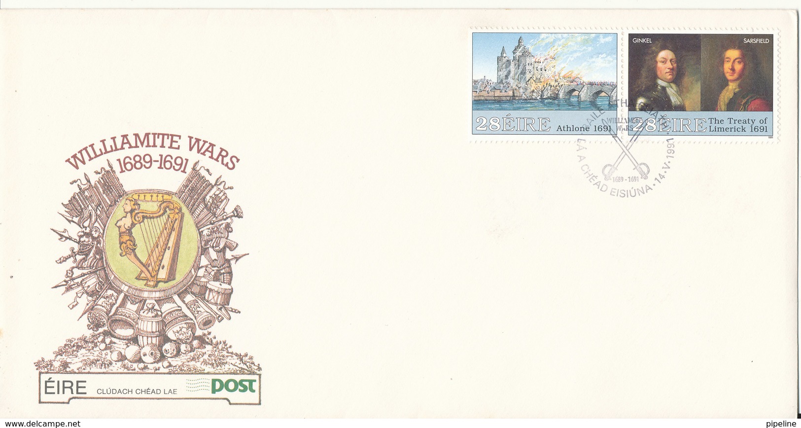 Ireland FDC 14-5-1991 Williamite Wars 1689 - 1691 Set Of 2 With Cachet - FDC