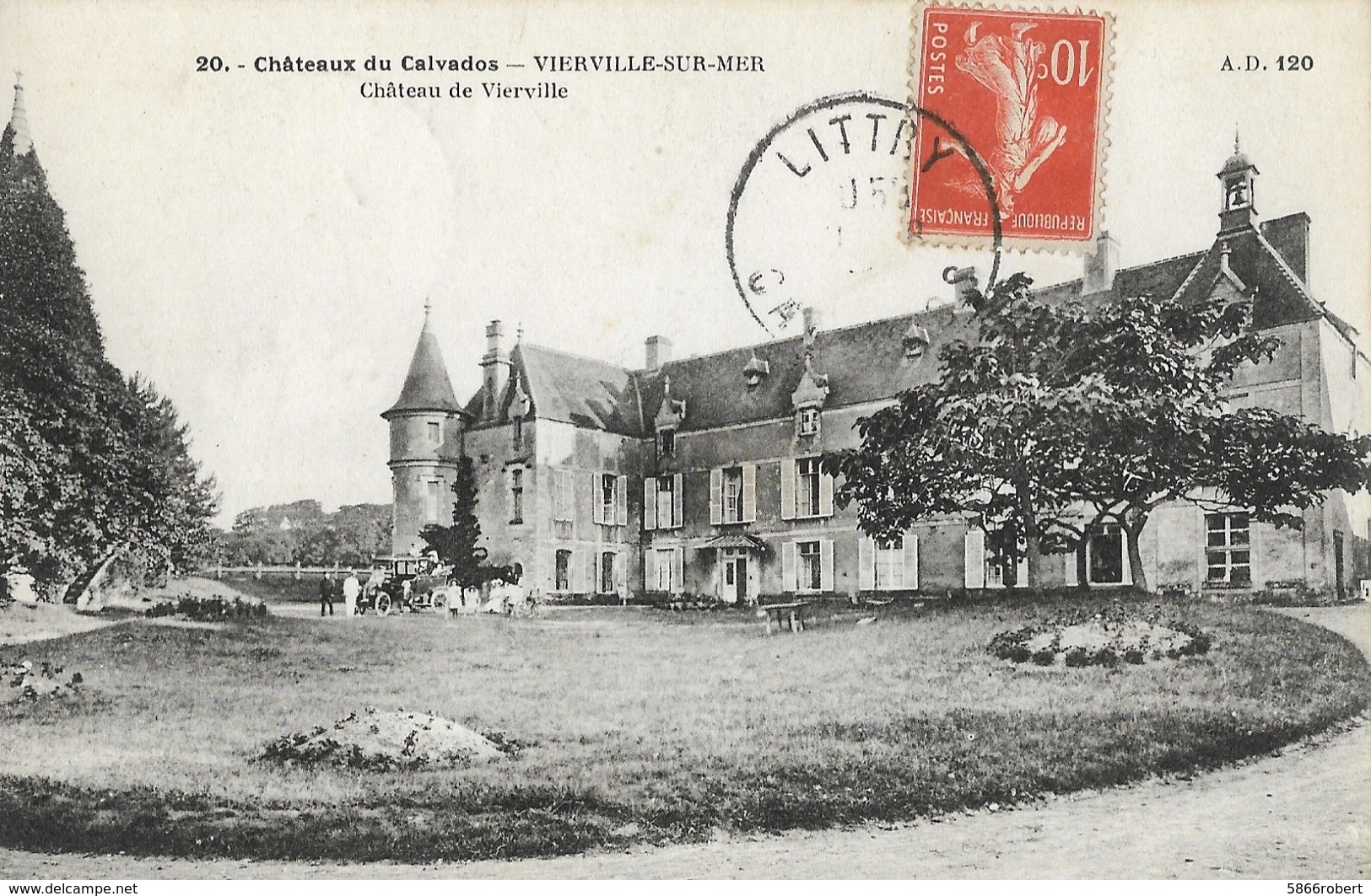 CARTE POSTALE ORIGINALE ANCIENNE : VIERVILLE SUR MER LE CHATEAU VOITURE  ANIMEE CALVADOS (14) - Otros & Sin Clasificación