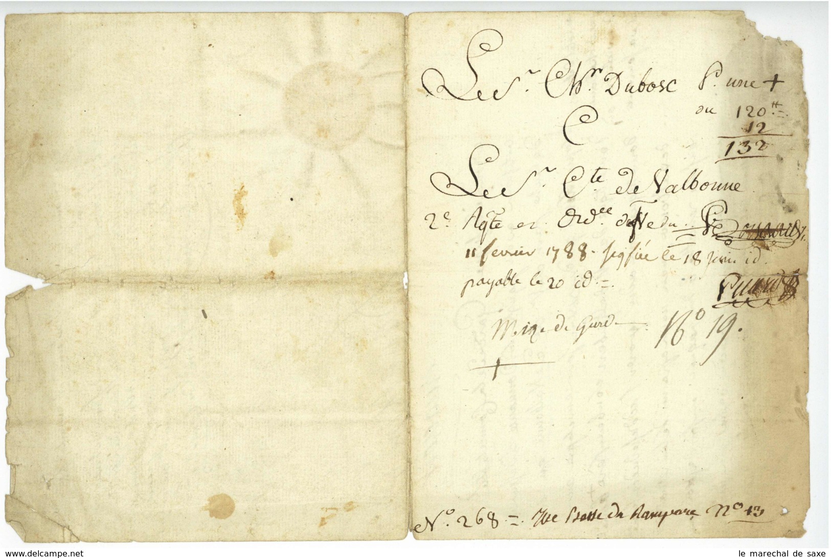 Louis George De CONTADES Marechal De France 1704-1795 Autographe 1788 - Documents Historiques