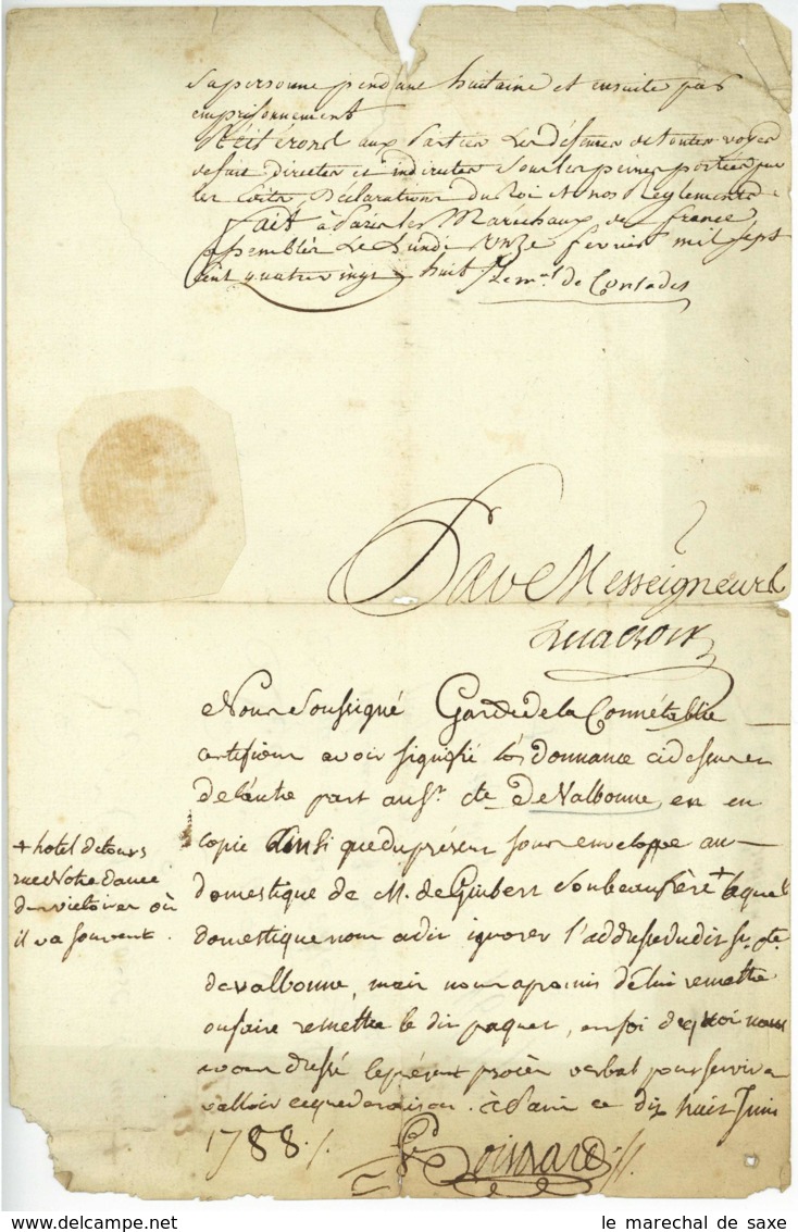 Louis George De CONTADES Marechal De France 1704-1795 Autographe 1788 - Documents Historiques