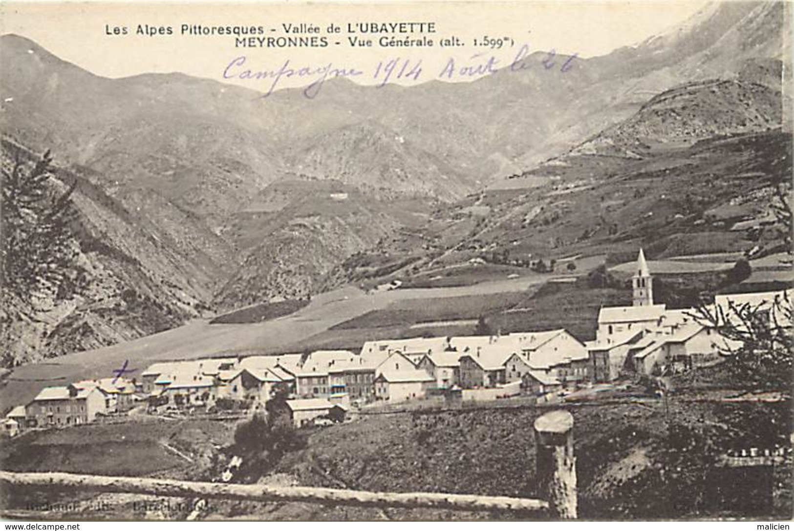 Dpts Div.-ref-AF927- Alpes De Haute Provence -  Meyronnes - Vue Generale - Campagne 1914 - 26 Aoüt - Carte Bon Etat - - Autres & Non Classés