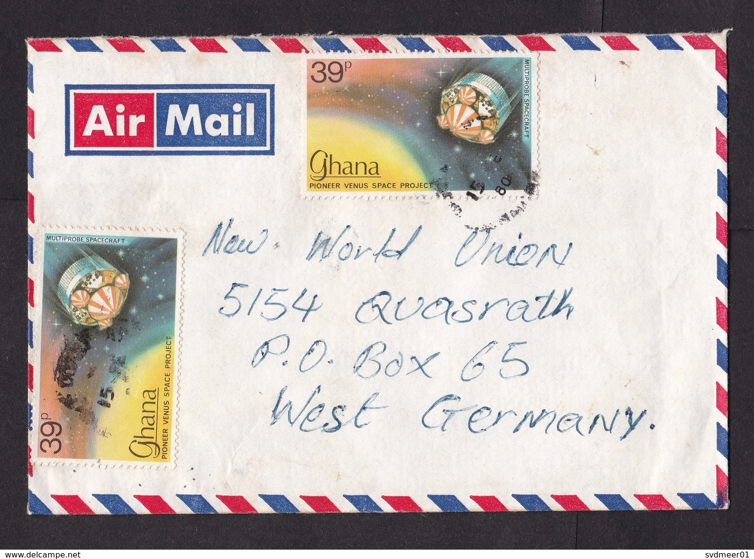 Ghana: Airmail Cover To Germany, 1980, 4 Stamps, Pioneer Venus Space Project, Corn, Food (discolouring) - Ghana (1957-...)