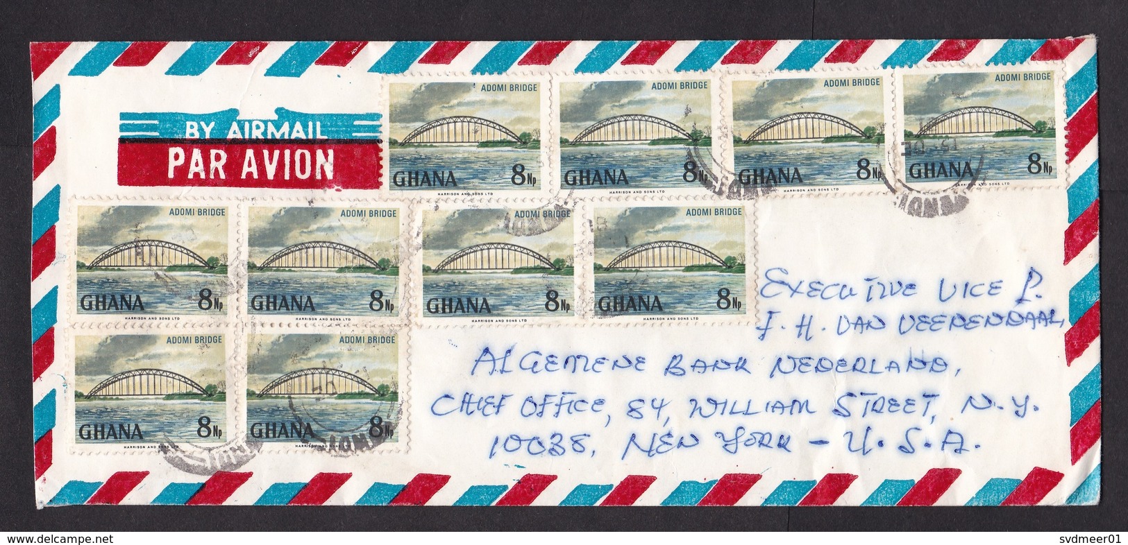 Ghana: Airmail Cover To USA, 1981, 10 Stamps, Adomi Bridge, Transport, Infrastructure (minor Damage) - Ghana (1957-...)