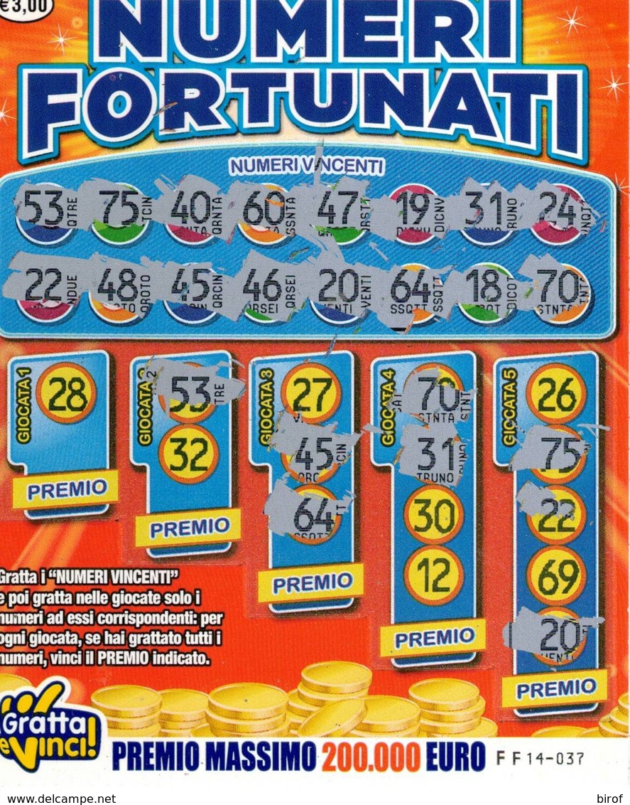 GRATTA E VINCI   - NUMERI FORTUNATI Codice FF NUMERO 55  DA € 3.00 - USATO (SERIE AAMS) - Lottery Tickets