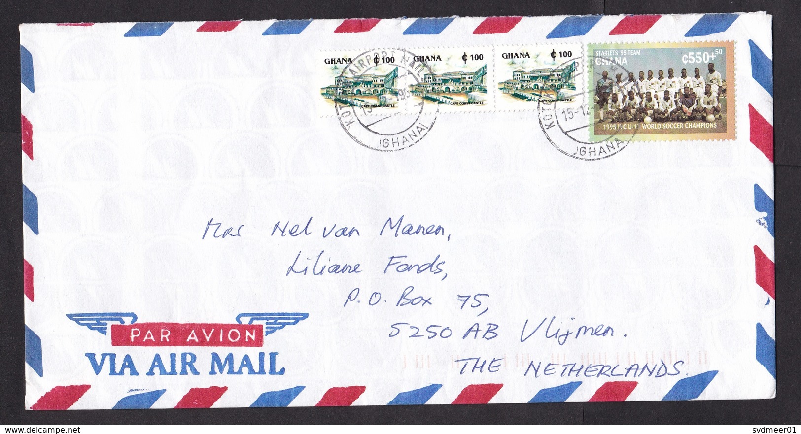 Ghana: Airmail Cover To Netherlands, 1997, 4 Stamps, World Soccer Champions, Football, Sports, Castle (traces Of Use) - Ghana (1957-...)