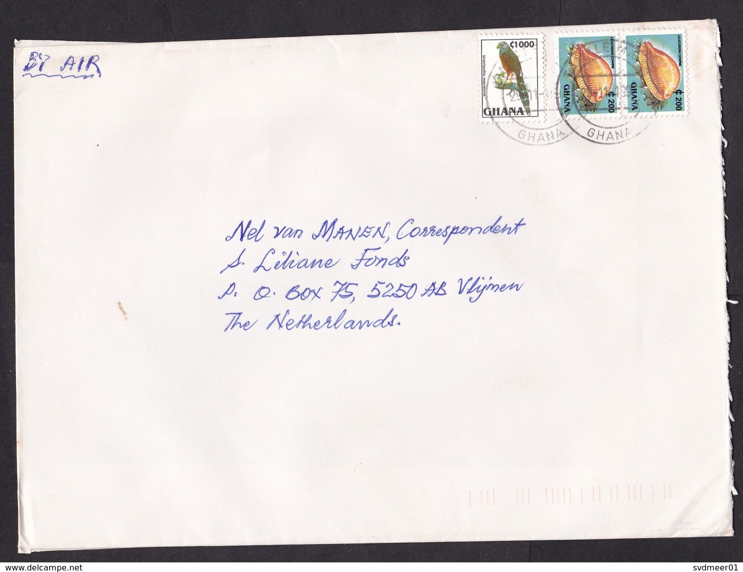 Ghana: Airmail Cover To Netherlands, 1997, 3 Stamps, Sea Shell, Bird (minor Discolouring) - Ghana (1957-...)