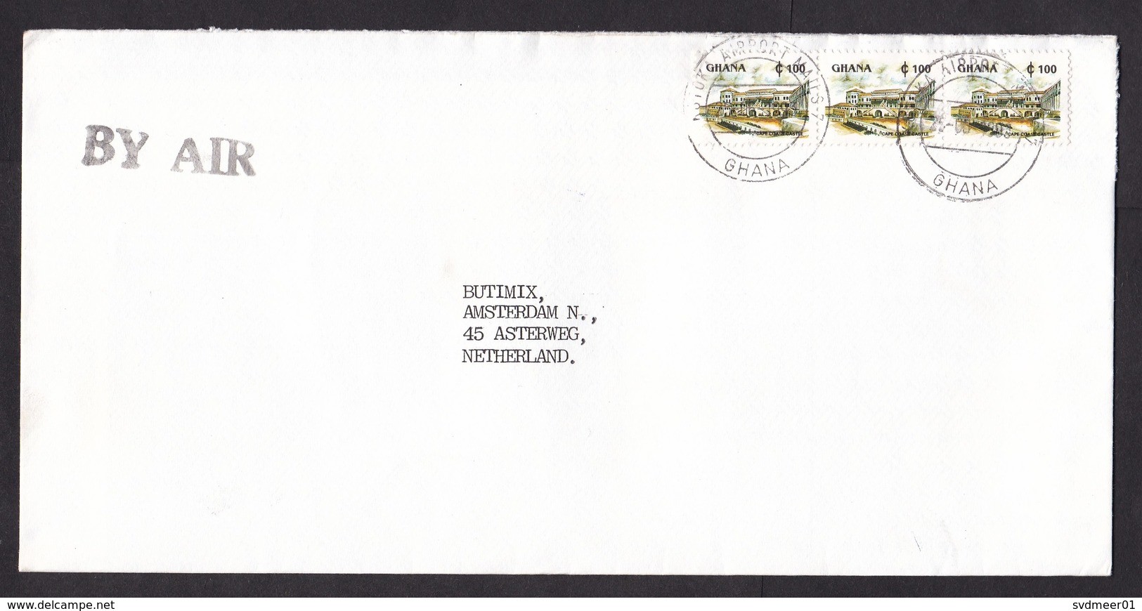 Ghana: Airmail Cover To Netherlands, 1993, 3 Stamps, Castle, Heritage, Cancel Airport (traces Of Use) - Ghana (1957-...)