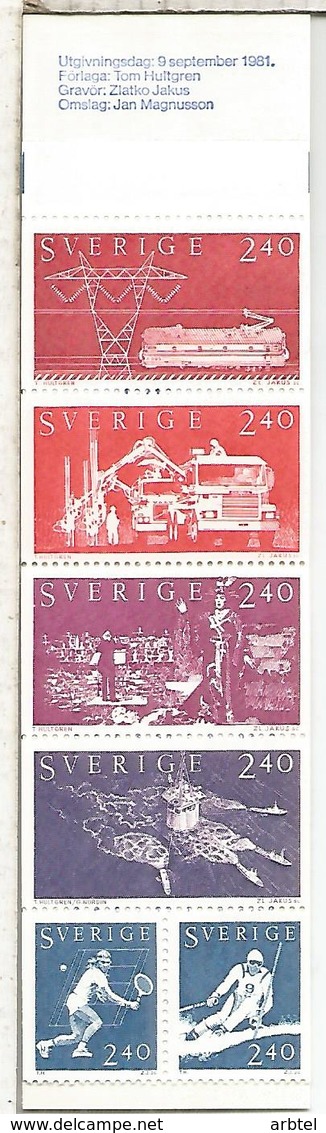 SUECIA SWEDEN CARNET BOOKLET BARCOS SHIP BORGJ TENNIS SKI TREN RAILWAY CAMION TRUCK ARTE - Barcos