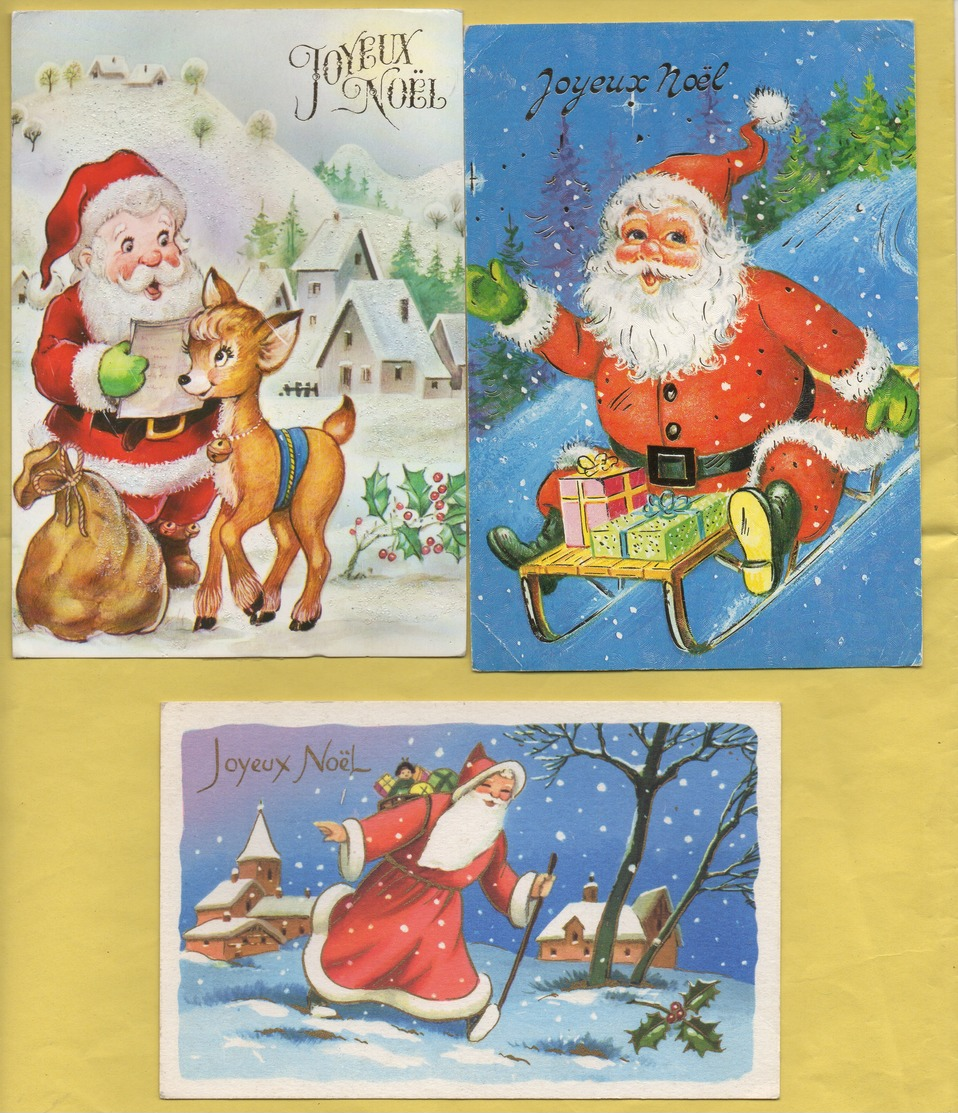 2389 * Lot De 3 Cartes * NOEL * Père Noel * Voyagées En 1988 * Biche, Sac, Cadeaux, Paysages (recto-verso) - Other & Unclassified