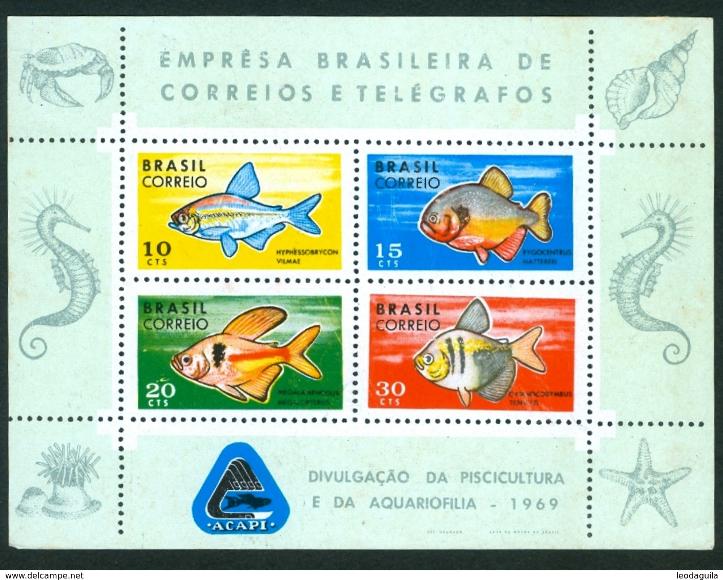 BRAZIL #1130  -  FISH  - PISCICULTURE AND AQUARIUM  - 1969  MINT - Unused Stamps