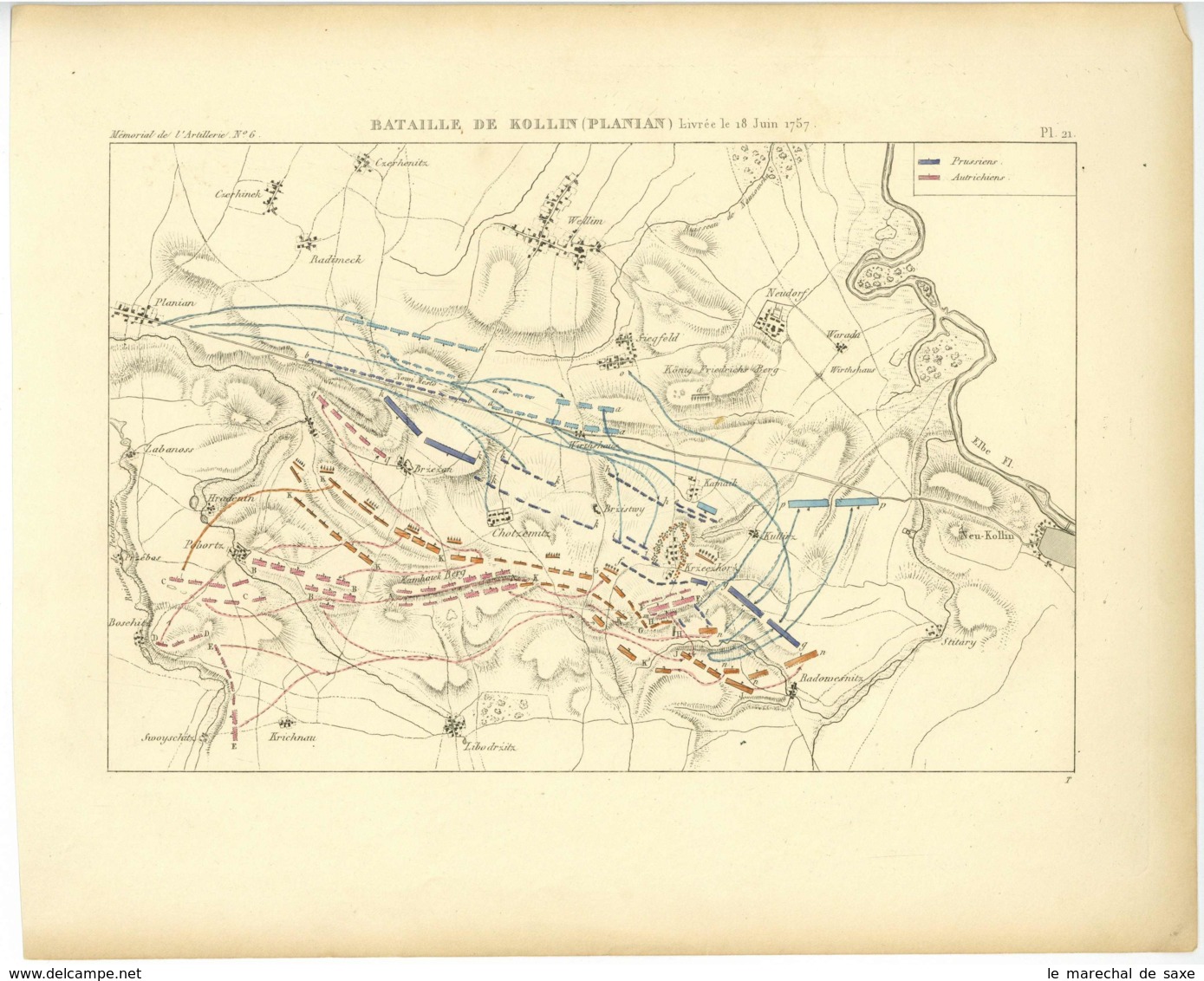 Bataille De KOLLIN Planian 18 Juin 1757 Memorial De L'artillerie Plan - Autres & Non Classés