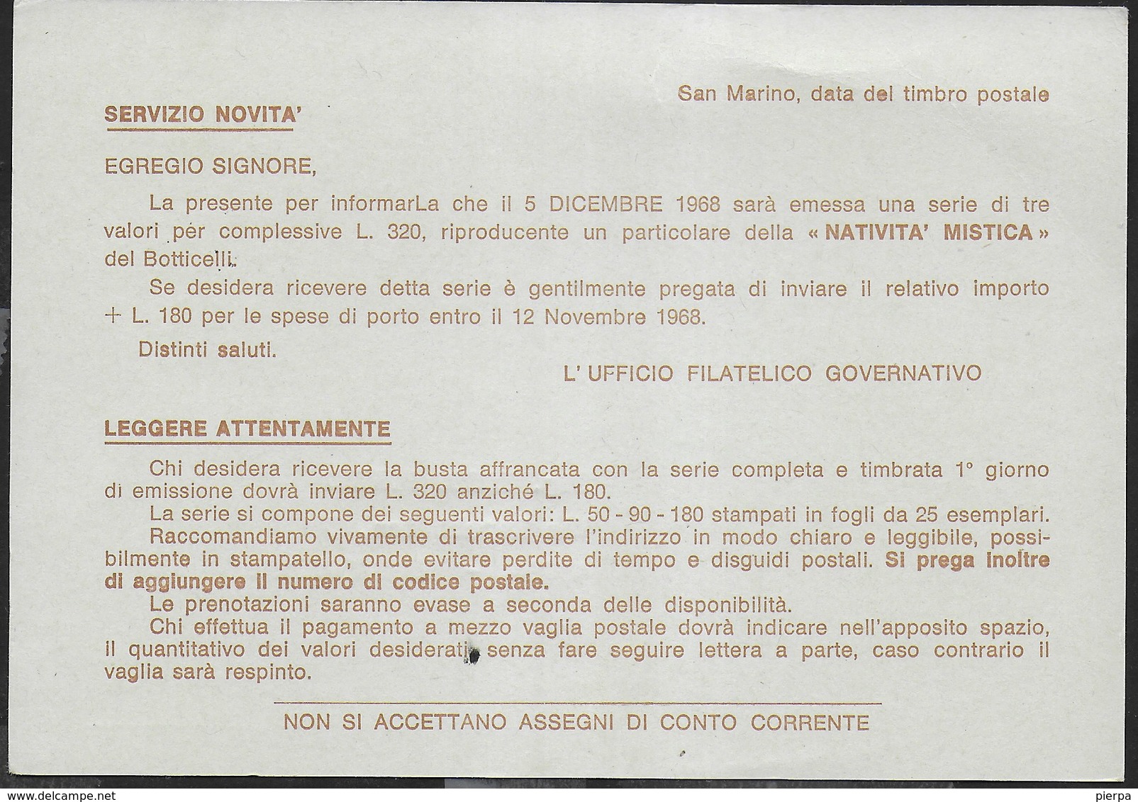 SAN MARINO - CARTOLINA POSTALE (INT. 33C)  PRESTAMPATA PER SERVIZIO FILATELICO - VIAGGIATA 15.10.1968 - Interi Postali