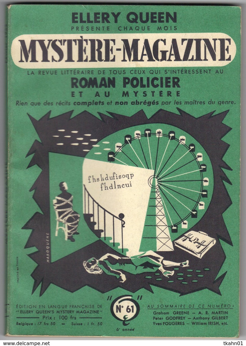 MYSTERE-MAGAZINE N° 61  DE 1953 - Opta - Ellery Queen Magazine