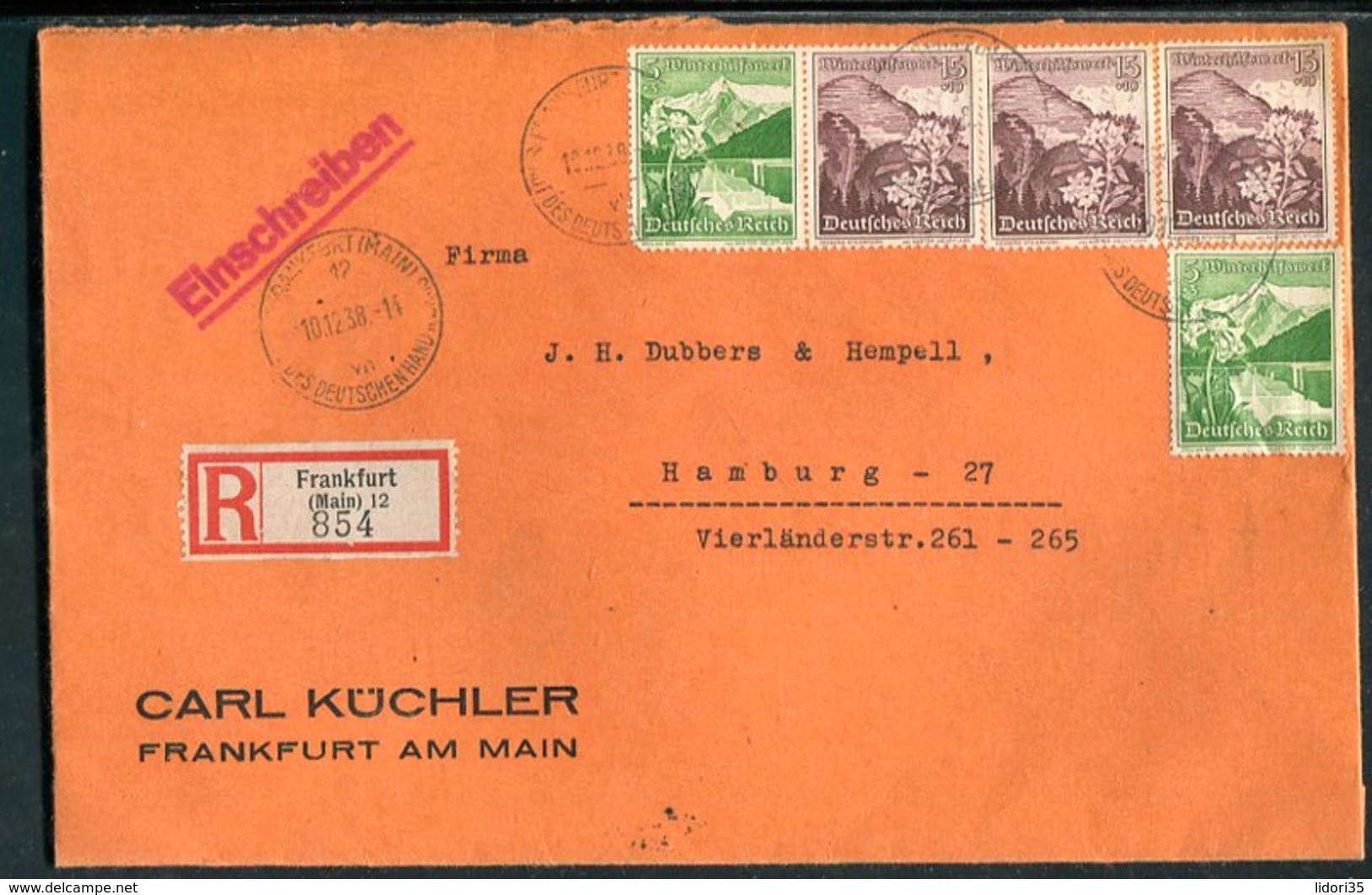 Deutsches Reich / 1938 / Mi. 681 MiF A. Reco-Brief Ex Frankfurt (10252) - Lettres & Documents