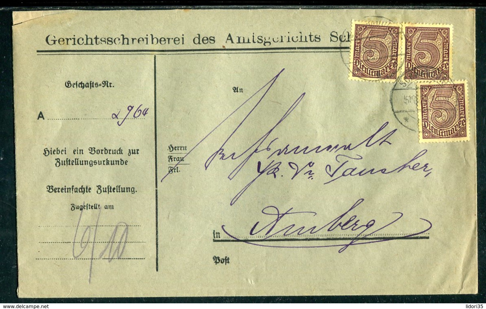 Deutsches Reich / 1922 / Dienstmarke Mi. 33c MeF A. Brief Steg-Stempel SCHWANDORF (10255) - Officials