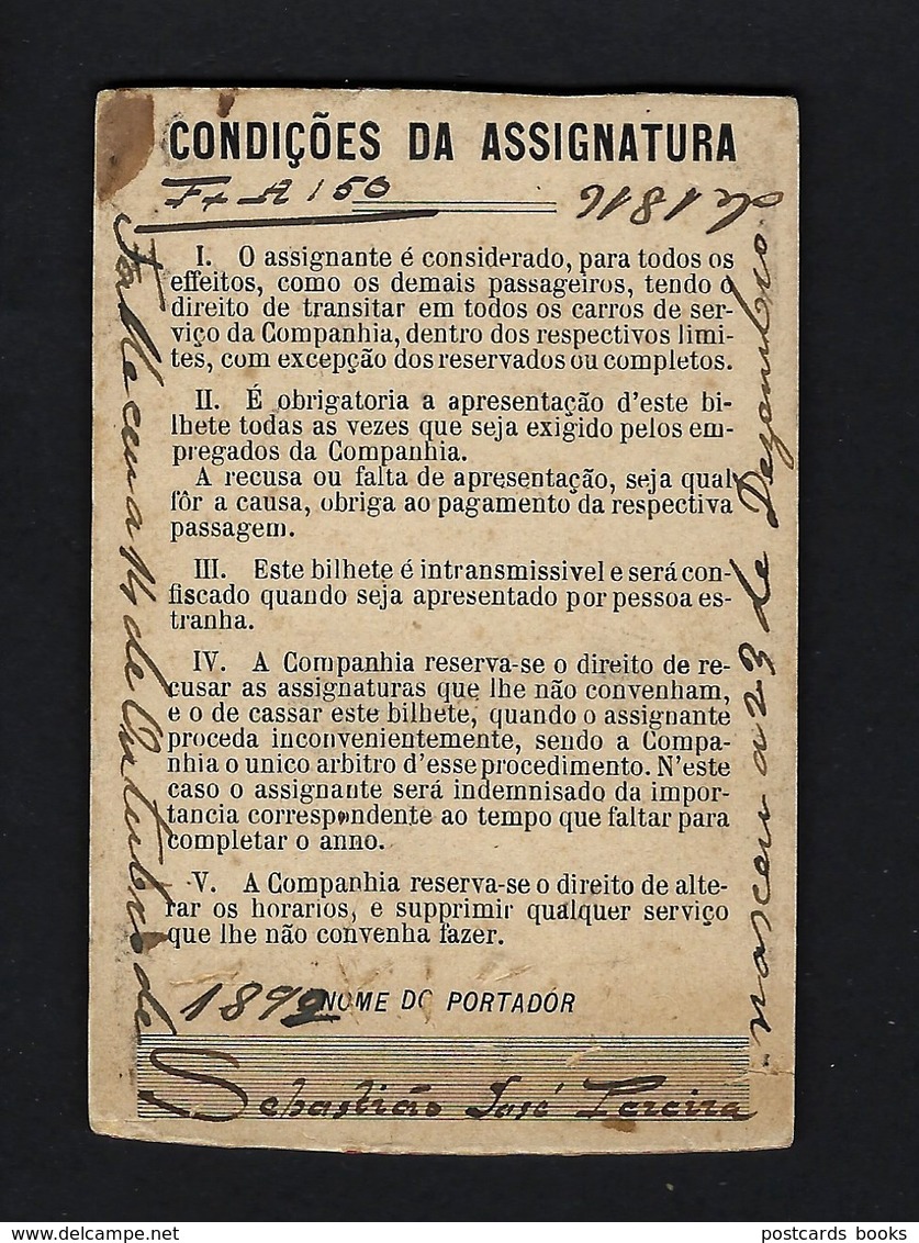 1890 Passe COMPANHIA Cª CARRIS De FERRO Do PORTO Nº750. Antique Pass Ticket TRAM Portugal 1890 - Europe