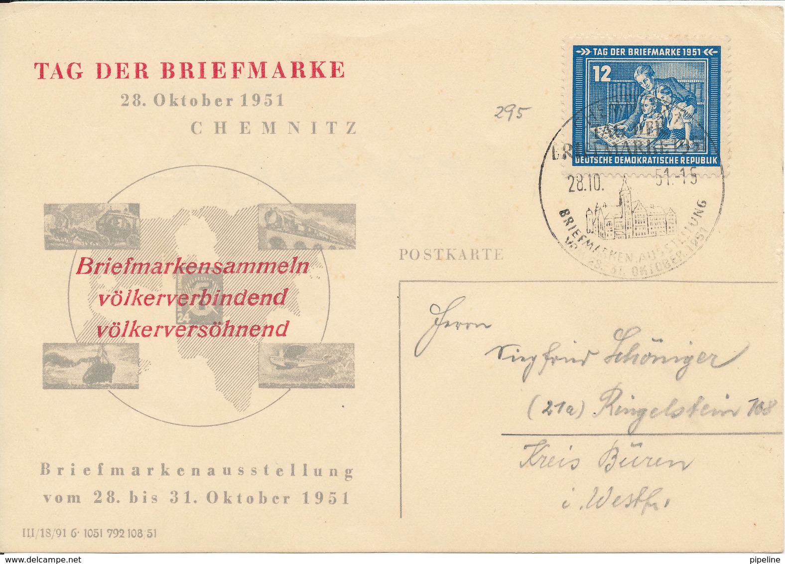 Germany DDR Stamp's Day Chemnitz 28-10-1951 Very Nice Card - Stamp's Day