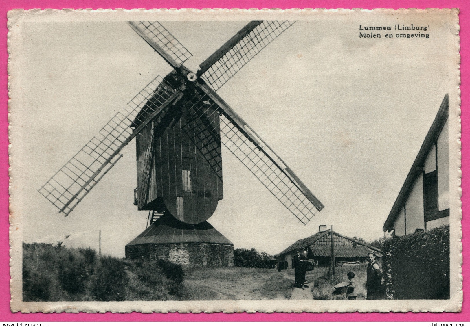 Cp Dentelée - Lummen - Molen En Omgeving - Limburg - Moulin à Vent - Animée - Em. BEERNAERT - Lummen