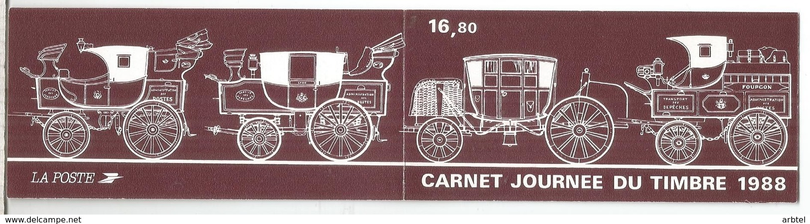 FRANCIA CARNET BOOKLET DIA DEL SELLO 1988 CARRUAJE STAGE COACH TRANSPORTE - Diligencias