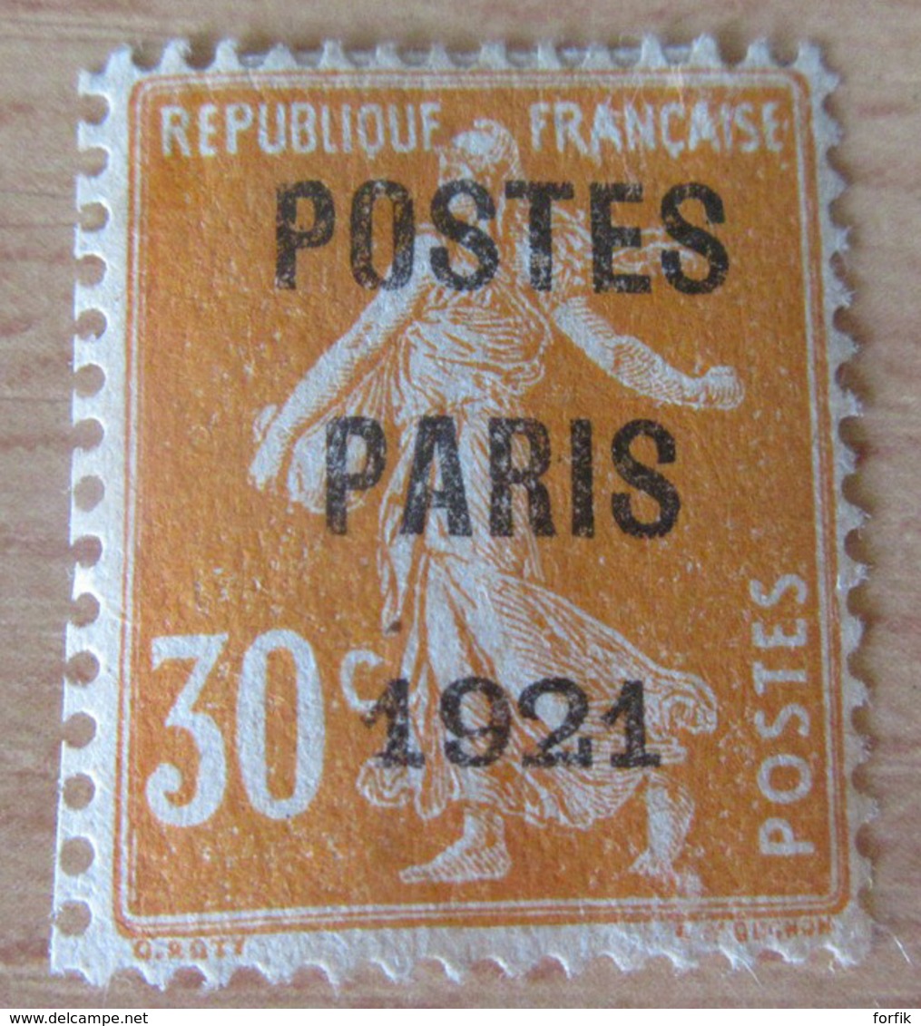 France - Lot De 5 Timbres Semeuse Préoblitérés 1921 / 1922 Sur Charnières - YT N°29, 30, 33, 36, 37 - Bonne Cote - 1893-1947