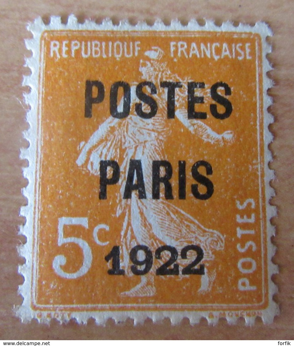 France - Lot De 5 Timbres Semeuse Préoblitérés 1921 / 1922 Sur Charnières - YT N°29, 30, 33, 36, 37 - Bonne Cote - 1893-1947