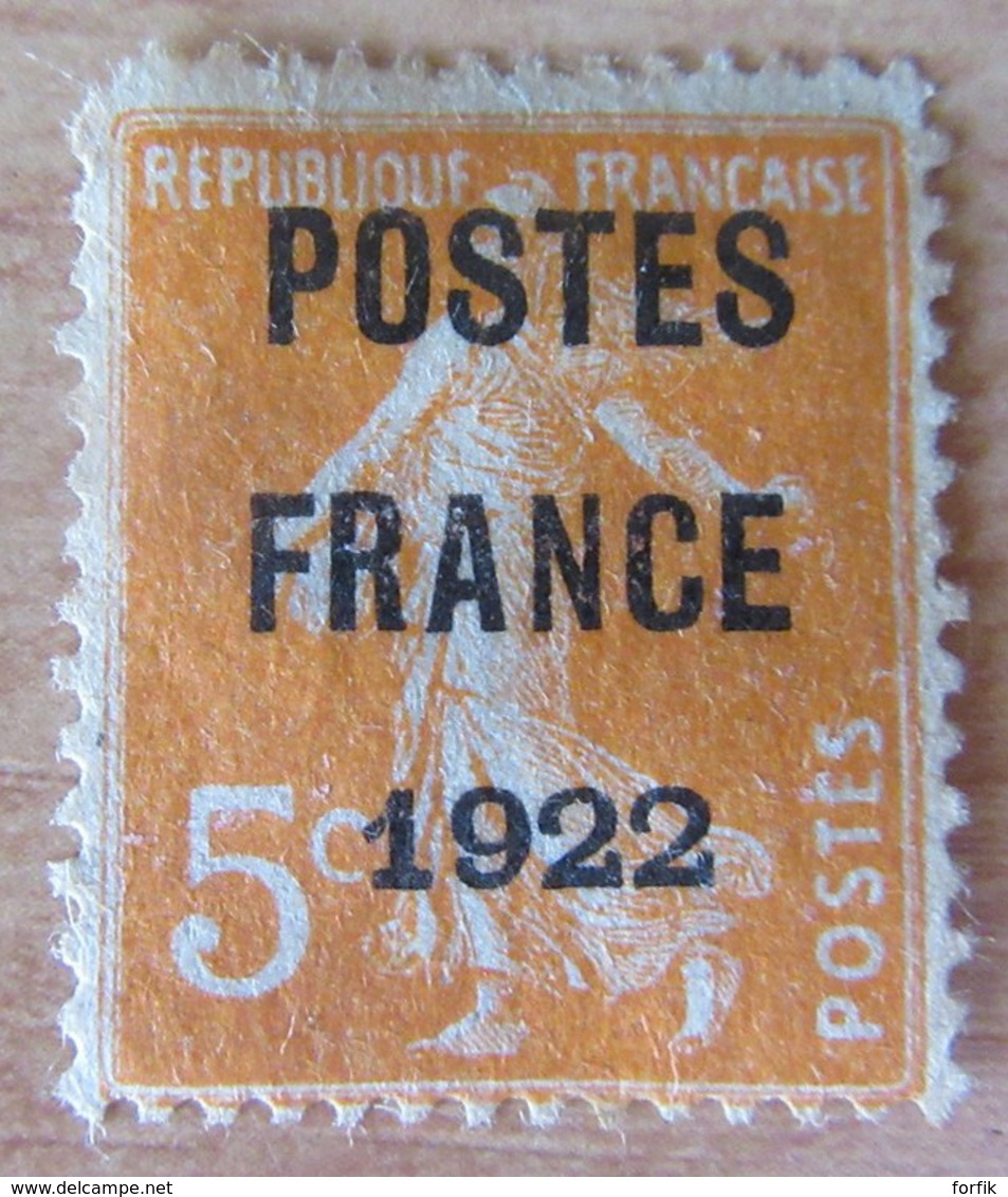 France - Lot de 5 timbres Semeuse Préoblitérés 1921 / 1922 sur charnières - YT n°29, 30, 33, 36, 37 - Bonne cote