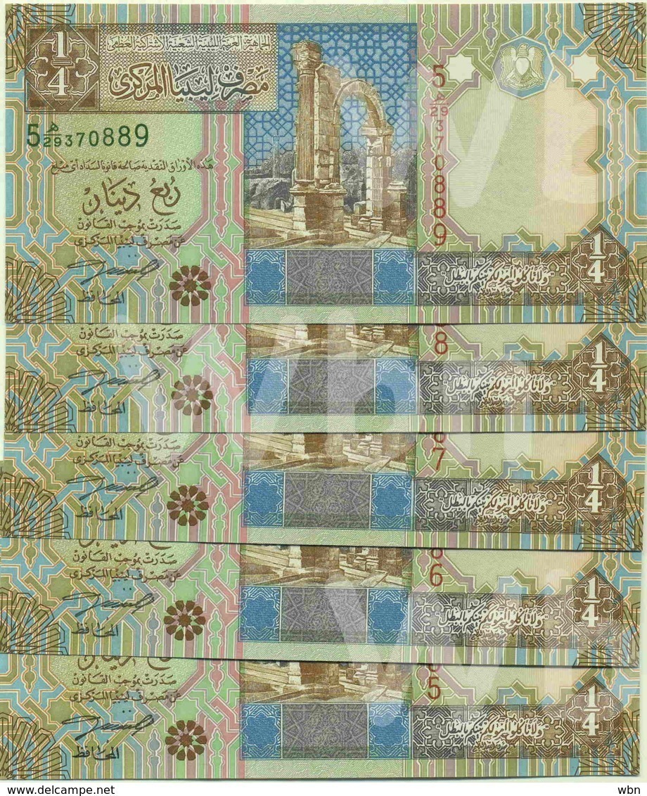 Libya 1/4 Dinar (P62) X5 -UNC- - Libia