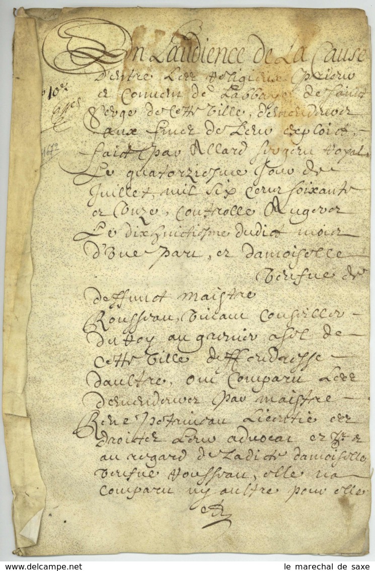 ANGERS 1672 Parchemin 6 Pp. Briffault Renard - Manuskripte