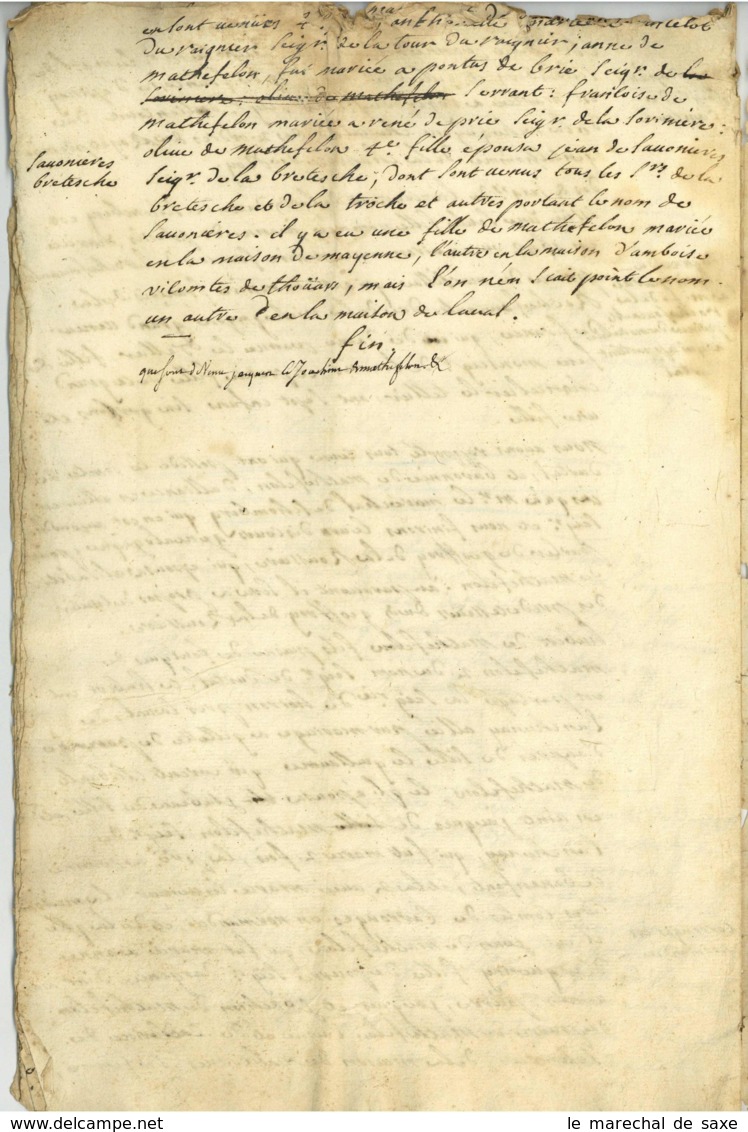 DURTAL Maine-et-Loire Manuscrit Vers 1700 Sur Les Comtes De Durtal Mathefelon Schomberg Rochefoucauld - Manuscritos