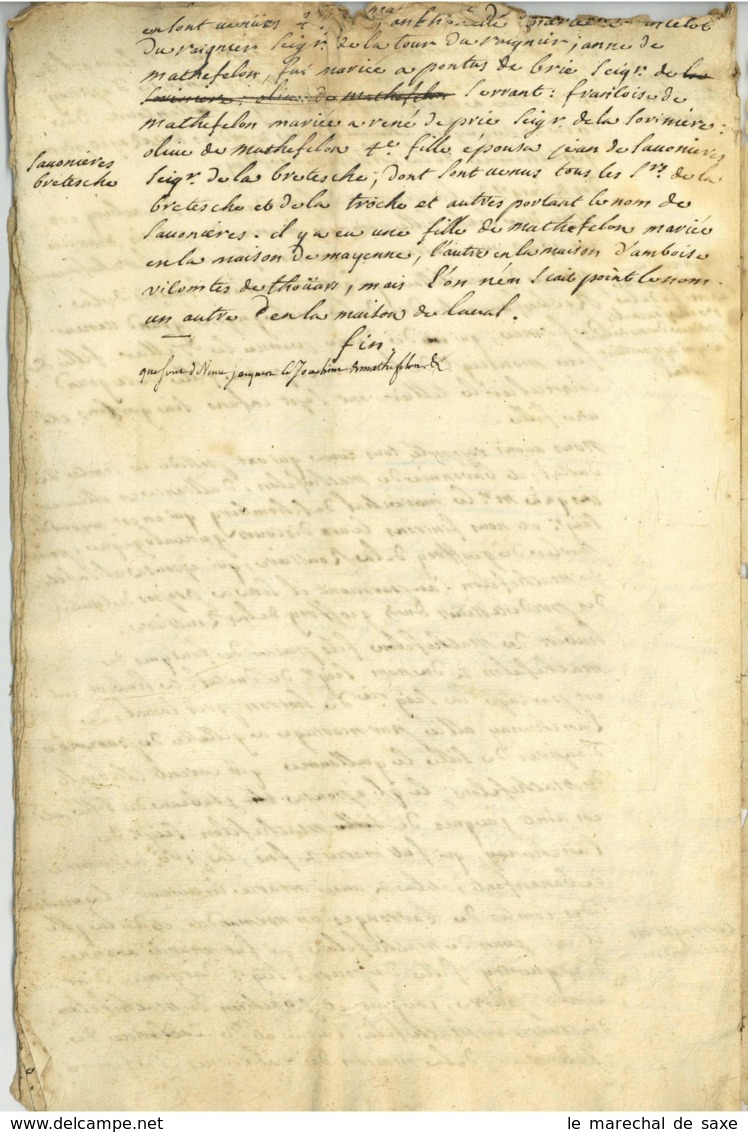 DURTAL Maine-et-Loire Manuscrit Vers 1700 Sur Les Comtes De Durtal Mathefelon Schomberg Rochefoucauld - Manuscripts