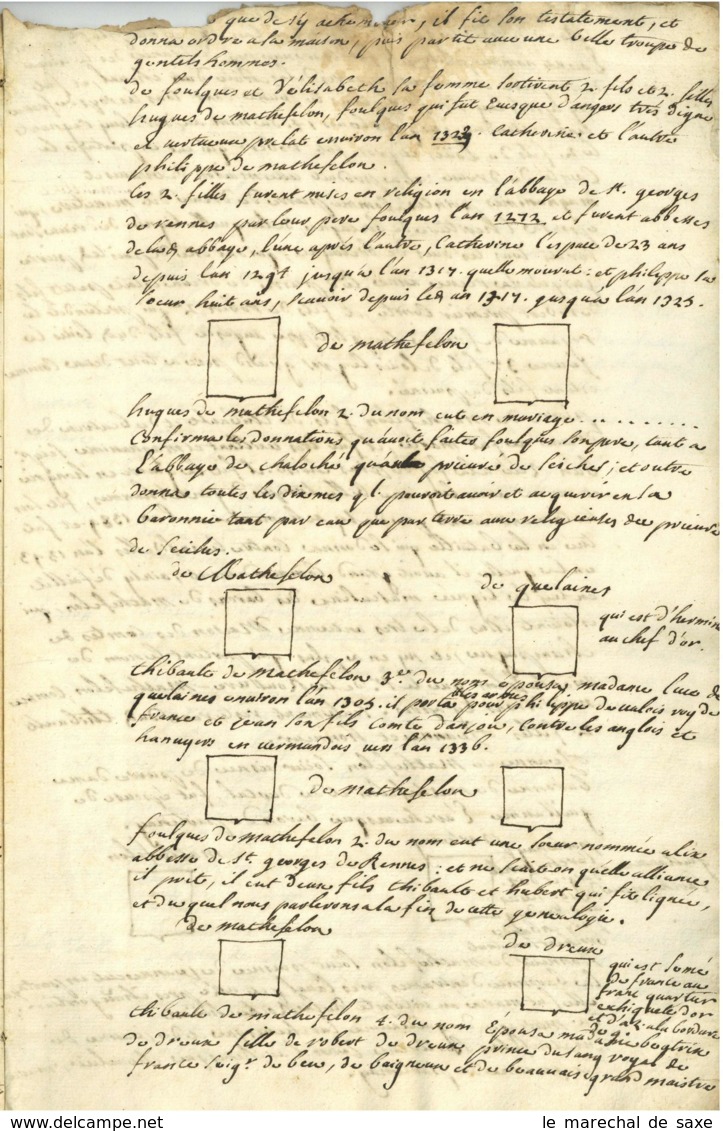 DURTAL Maine-et-Loire Manuscrit Vers 1700 Sur Les Comtes De Durtal Mathefelon Schomberg Rochefoucauld - Manuscrits