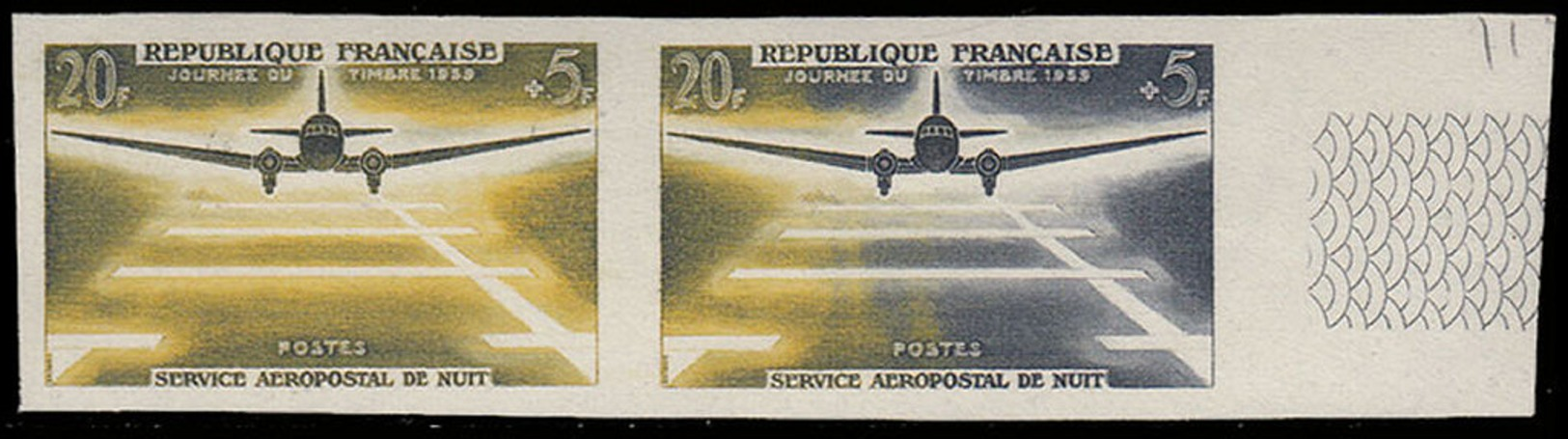 FRANCE Essais  1196 Paire D'essais Bicolore, Bdf: Journée Du Timbre 1959, Aéropostal De Nuit - Autres & Non Classés