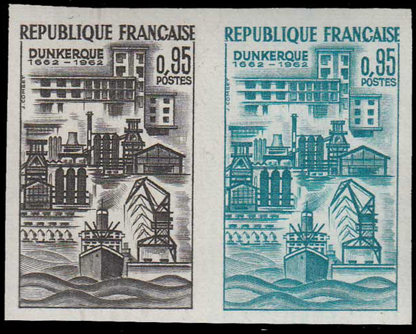 FRANCE Essais  1317 Paire D'essais En Noir Et émeraude: Dunkerque, Le Port, Bateaux - Autres & Non Classés