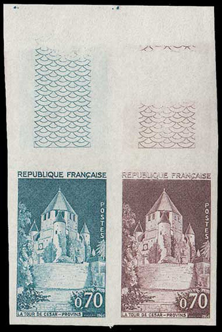 FRANCE Essais  1392 A, Paire D'essais En Vert Et Brun, Bdf: Tour De César - Provins - Autres & Non Classés