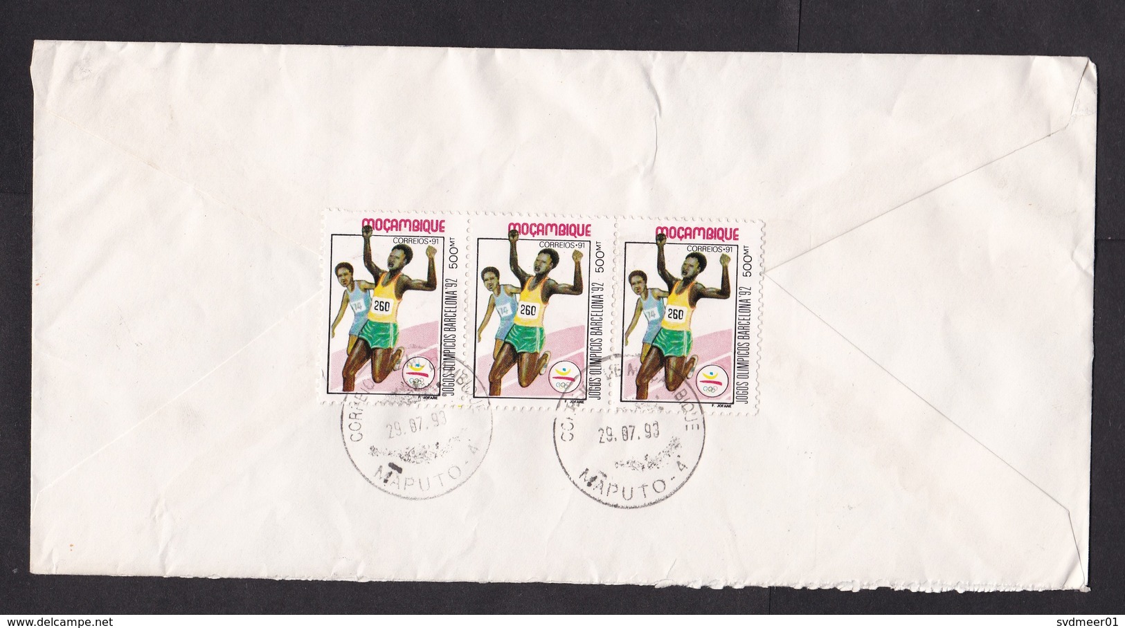 Mozambique: Registered Cover To Netherlands,1993, 9 Stamps, Olympics, Running Sports, Rare Real Use (minor Discolouring) - Mozambique