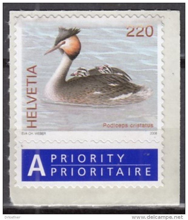 SCHWEIZ  2059, Abart: Marke Oben Verschmiert, Dadurch 220 Oben Abgeplattet, Postfrisch **,  Vögel 2008 - Variétés