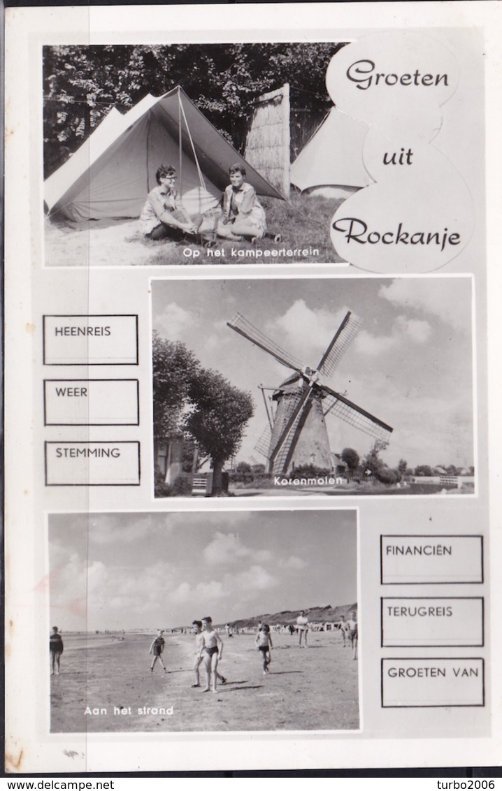 1963 Groeten Uit Rockanje Met Molen En Strand Z/w Gelopen Naar Maasdam - Andere & Zonder Classificatie