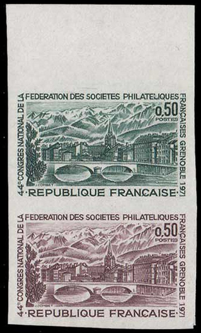 FRANCE Essais  1681 Paire D'essais En Vert Et Lilas, Bdf: Congrès Philatélique De Grenoble 1971, Pont - Other & Unclassified