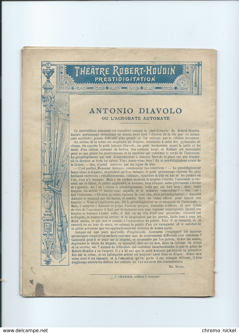 1900 Théâtre Robert-Houdin L'Acrobate Automate Antonio Diavolo Magie Prestidigitation Cahier Complet 225x175 Mm 4 Scans - Protège-cahiers