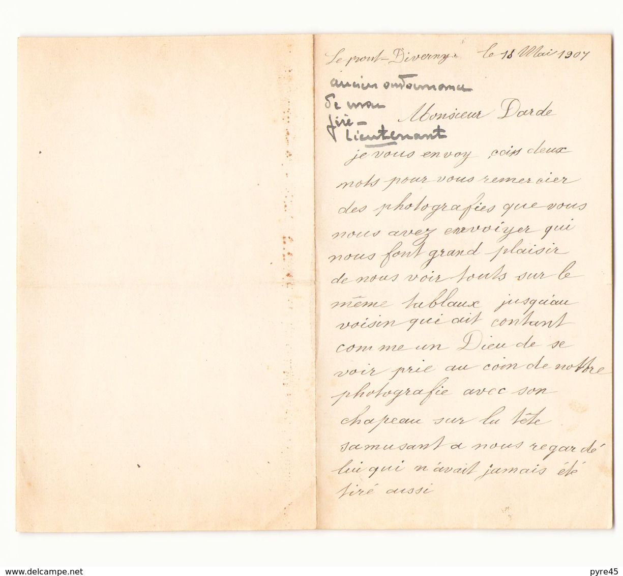 Correspondance Militaire Manuscrite Du Général Darde Du 18 Mai 1904 ? Le Port Divergny - Manuscrits