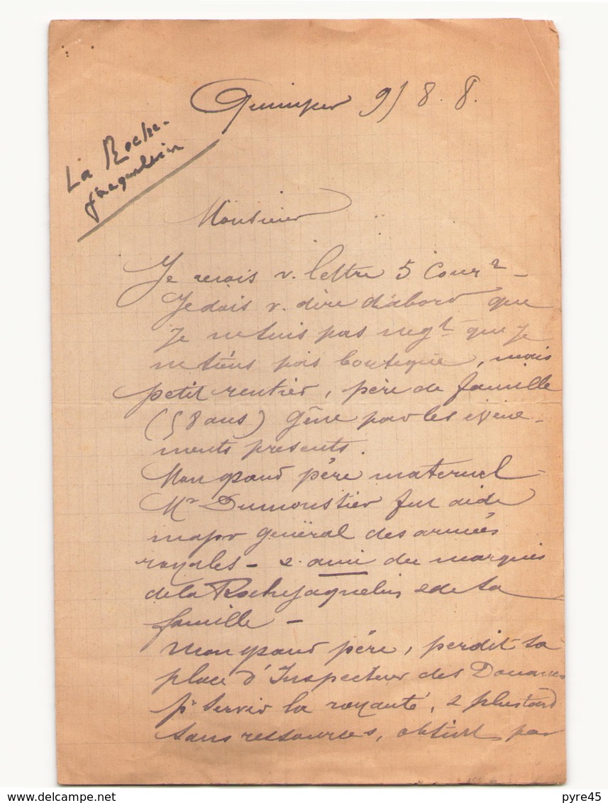 Correspondance Militaire Manuscrite Du Général Darde Du 9 Août 1908 à Quimper - Manuscrits