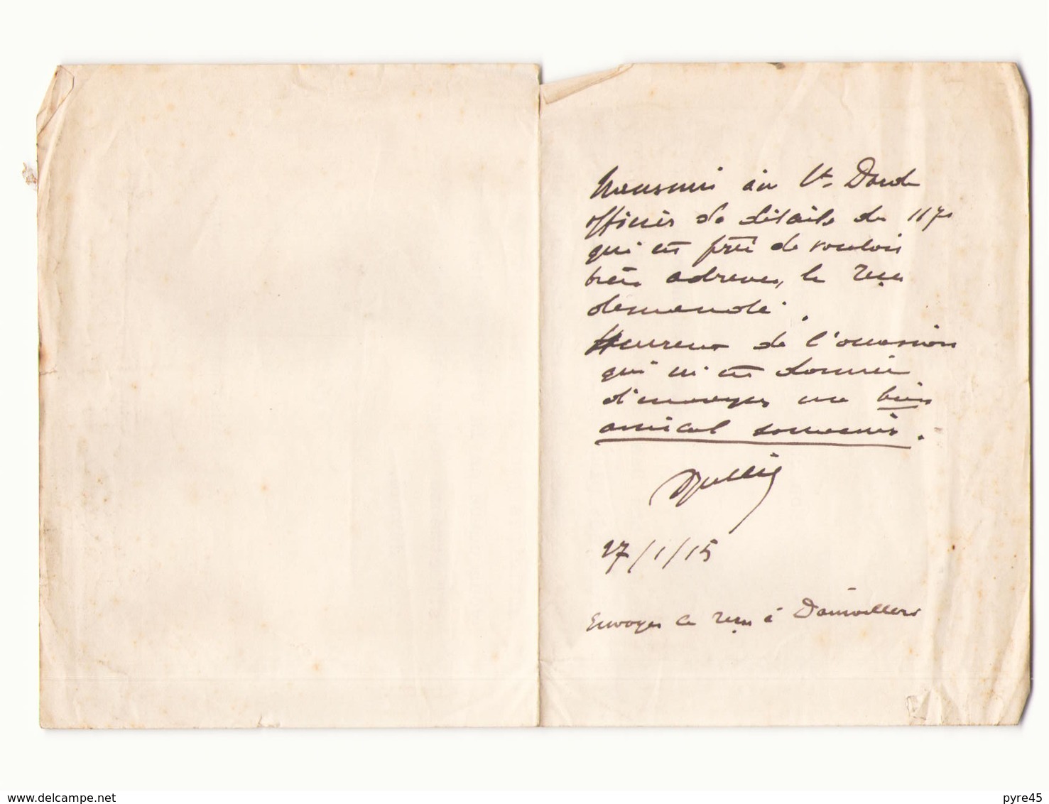 Correspondance Militaire Manuscrite Du Général Darde Lettre à En-tête Du Sénat à Paris Du 5 Janvier 1915 - Manuscrits